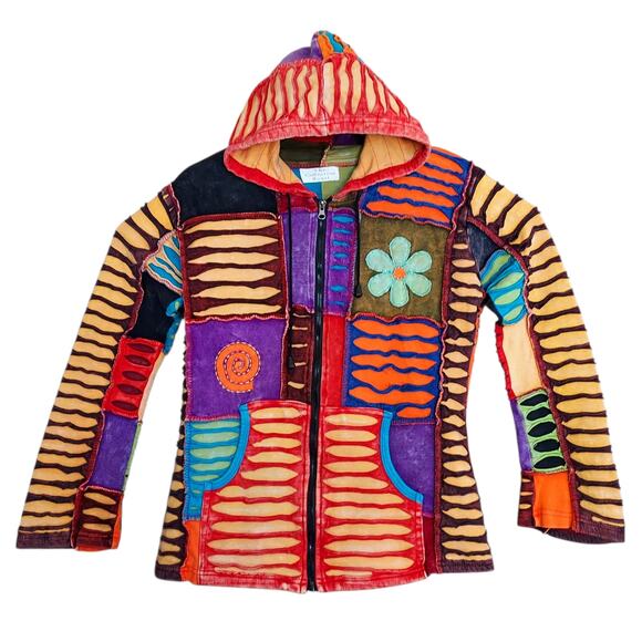 The Collection Royal Multi-Colored Patchwork Boho Hippie Women's Jacket Sz M/L - Picture 1 of 6